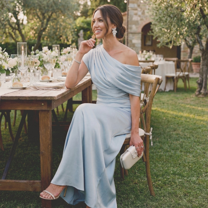 Off-The-Shoulder Draped Dress Outfit Idea Off-The-Shoulder Draped Dress Outfit Idea — Wedding Guest Dresses 2027