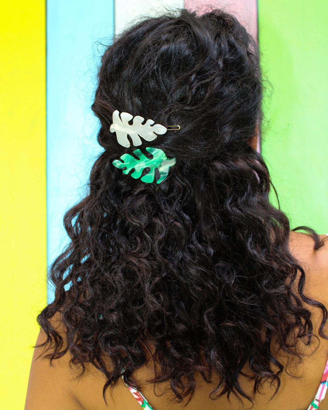 Leaf-Shaped Barrettes on Dark Brown Waves — Barrette Hairstyles 2027