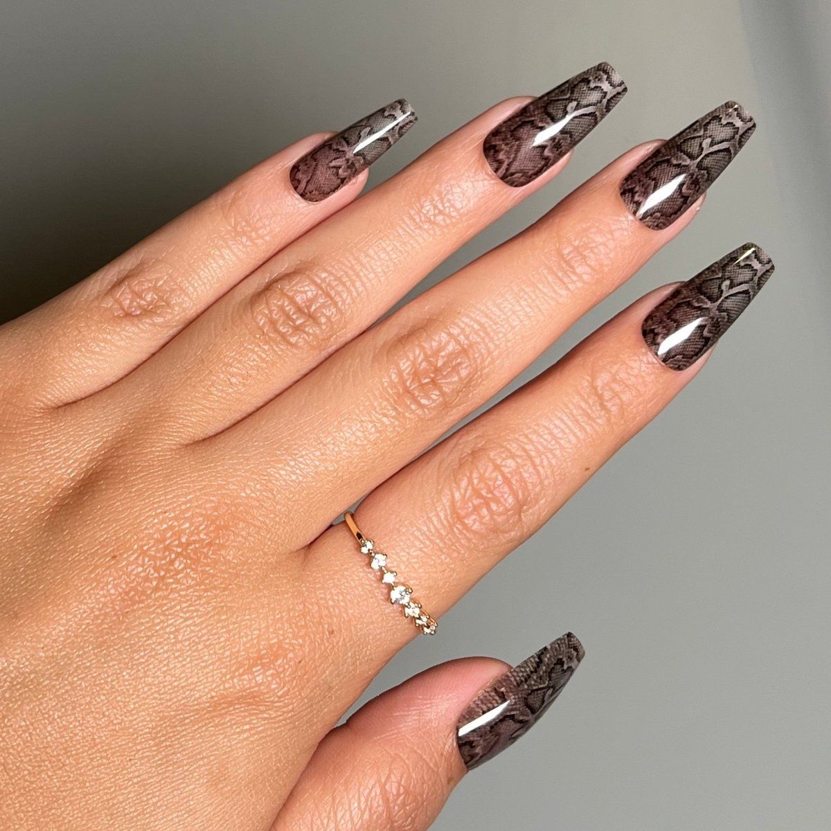 Realistic Dark Brown Black Snake Print Long Coffin Realistic Dark Brown Black Snake Print Long Coffin — Snake Print Nails 2027