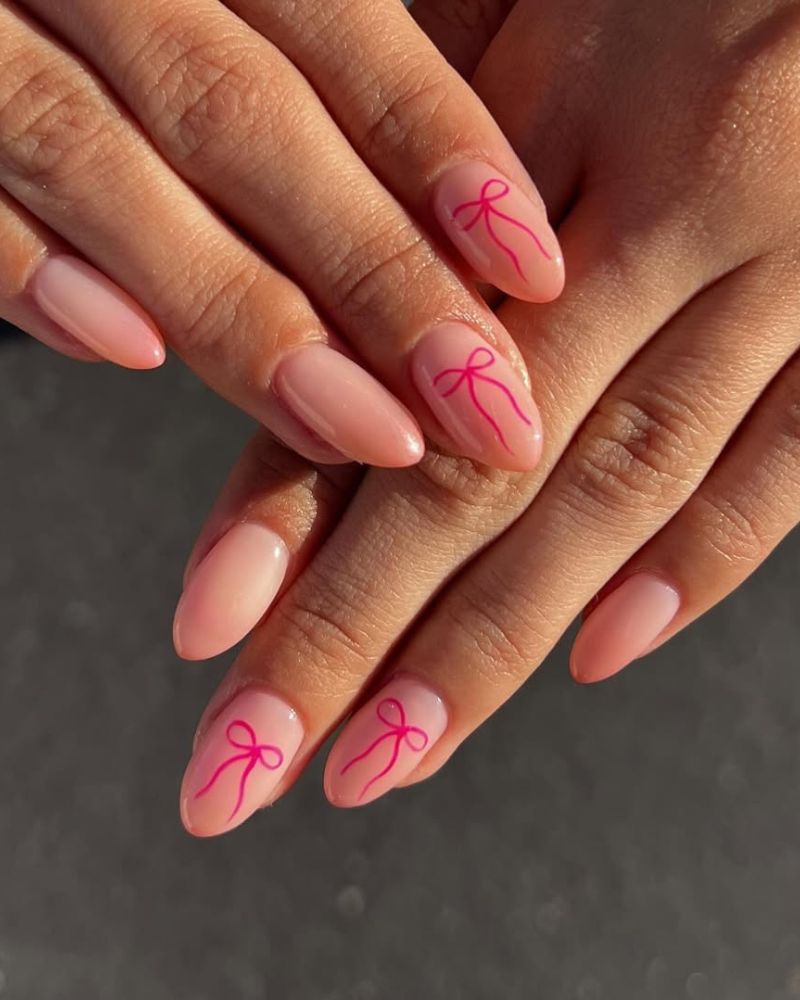 Sheer Light Pink with Thin Pink Bow Lines — Pink Bow Nails 2027