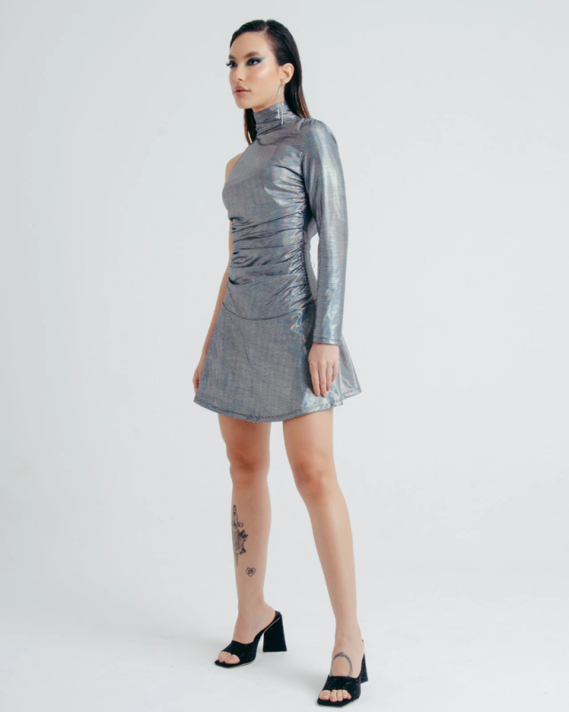 Fitted Holographic Mini Dress with Rainbow Sequins for Disco Parties — Holographic Outfits 2027
