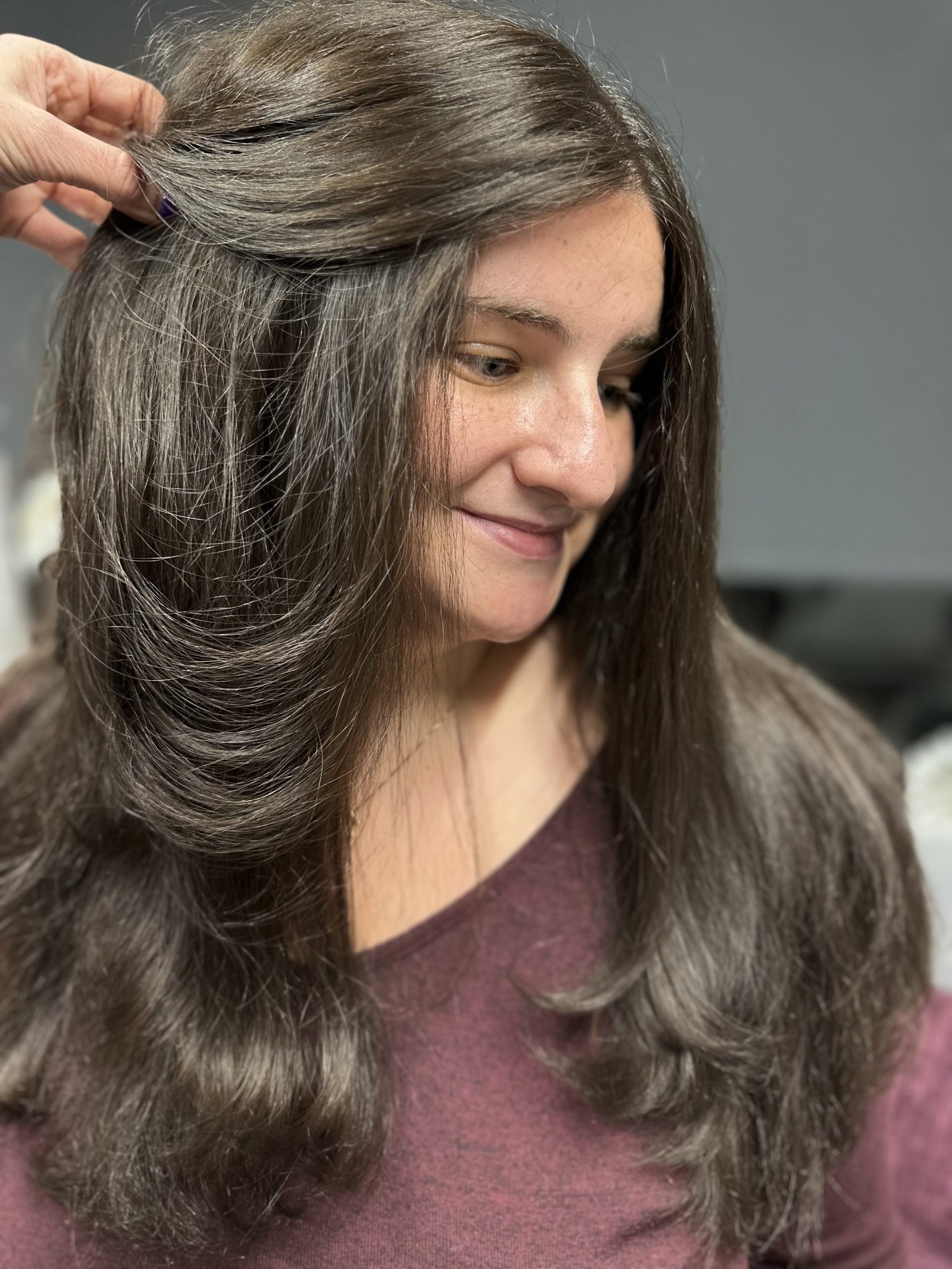 Dark Brown Blowout With Volume and Shine Dark Brown Blowout With Volume and Shine — Glazed Hair 2027