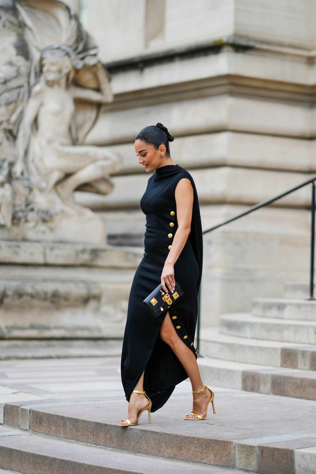Edgy Sophistication: Black Midi Dress with Gold Accents — Cocktail Bar Outfits 2027