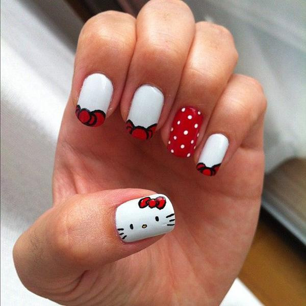 DIY White Red Hello Kitty Polka Dot Nails — Red Hello Kitty Nails 2027