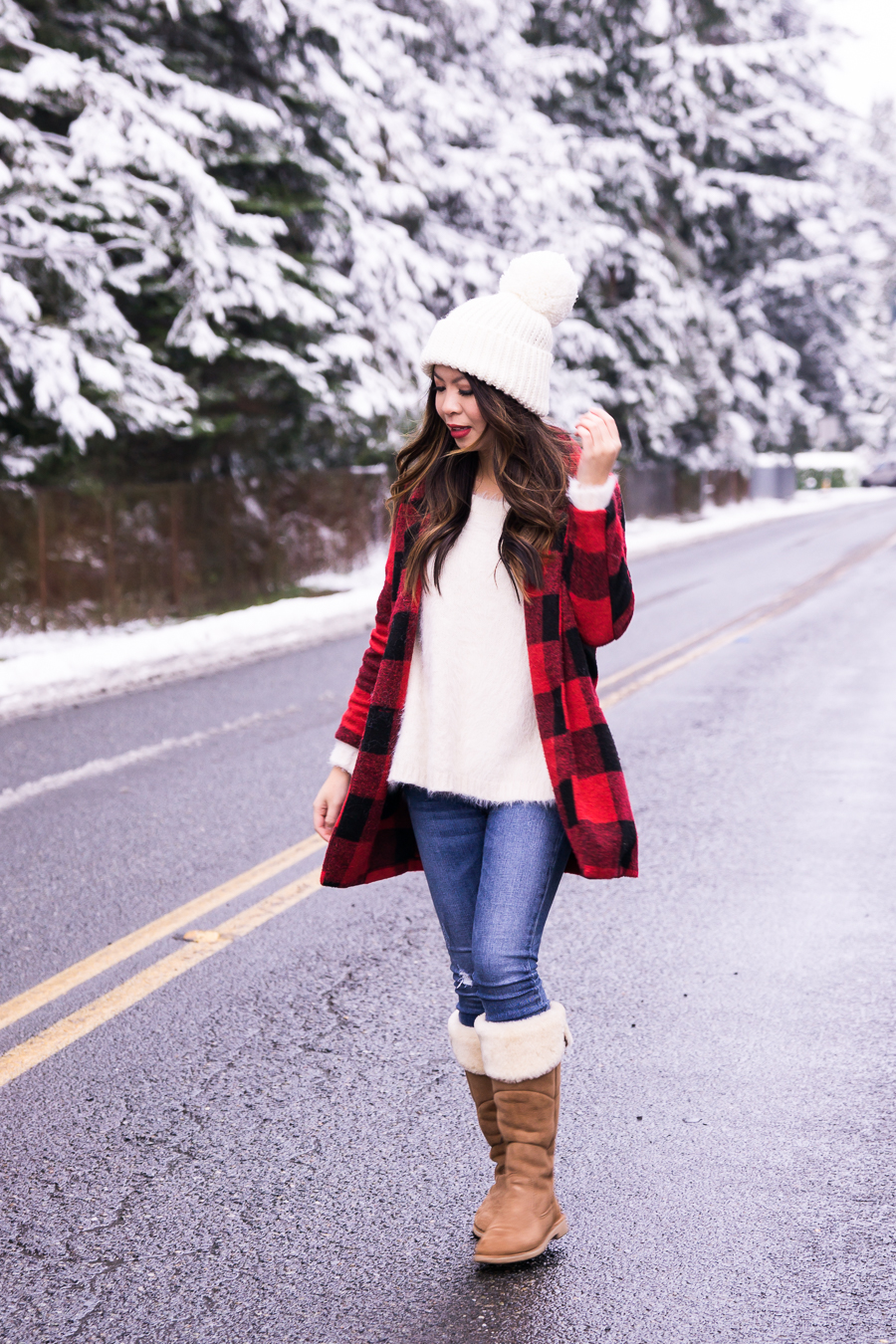 Red and Black Buffalo Plaid Coat for a Cozy Winter Casual Vibe — Snow Outfits 2027