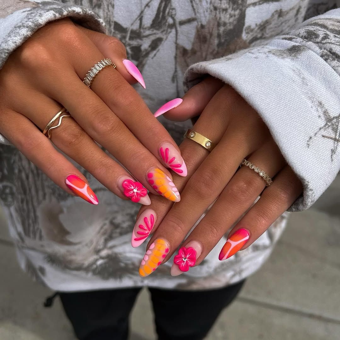 3D Floral And Abstract Stiletto Nails 3D Floral And Abstract Stiletto Nails — Miami Nails 2027