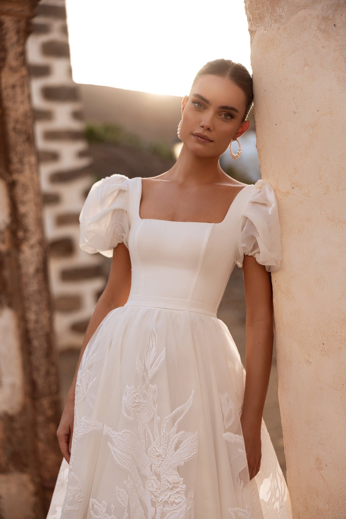 Vanilla White A-line Wedding Dress with Embroidered Puff Sleeves Vanilla White A-line Wedding Dress with Embroidered Puff Sleeves — Puff Sleeve Dresses 2027