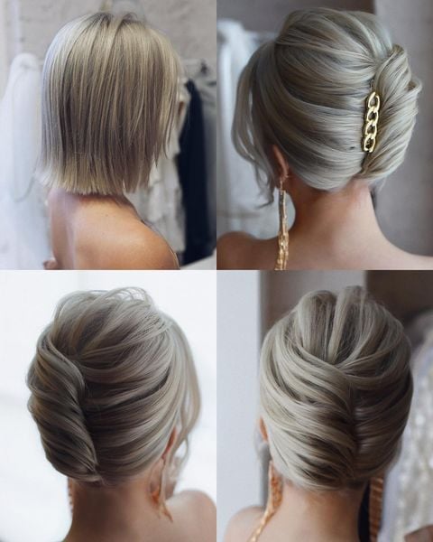 Chin-Length Blonde Soft Textured Updo Chin-Length Blonde Soft Textured Updo — Wedding Hairstyles 2027 for Short Hair