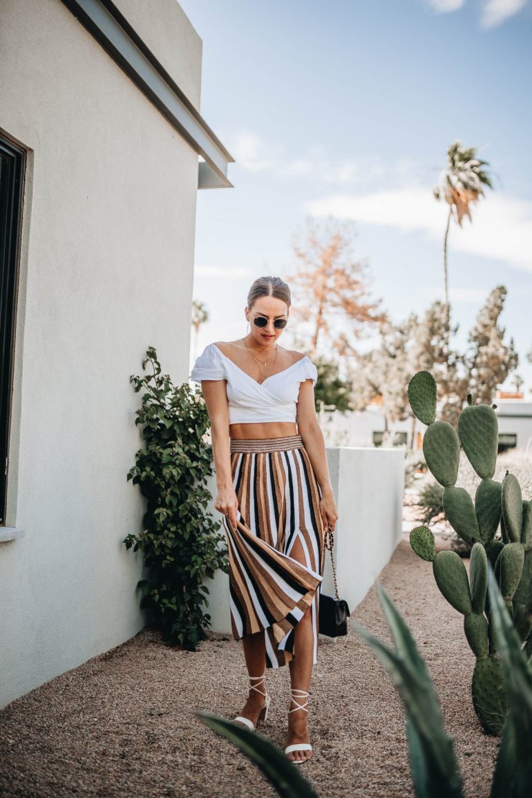 Off-the-Shoulder Crop Top with Striped Midi Skirt Off-the-Shoulder Crop Top with Striped Midi Skirt — Arizona Outfits 2027
