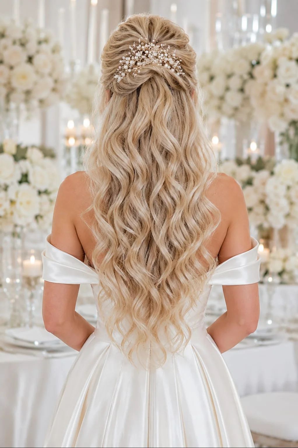 Blonde Half-Up With Ornate Accessory Blonde Half-Up With Ornate Accessory — Bridal Hair Down 2027