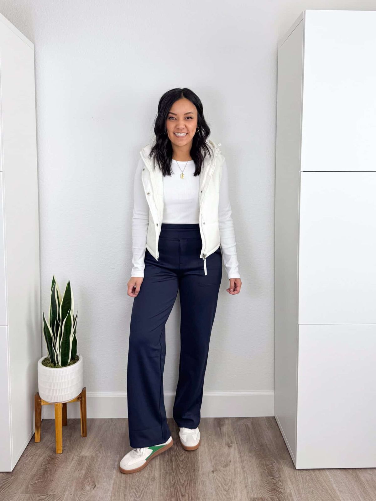 Layered Comfort: Navy Pants, White Vest, and Sneakers Layered Comfort: Navy Pants, White Vest, and Sneakers — Outfits 2027 for Athletic Build