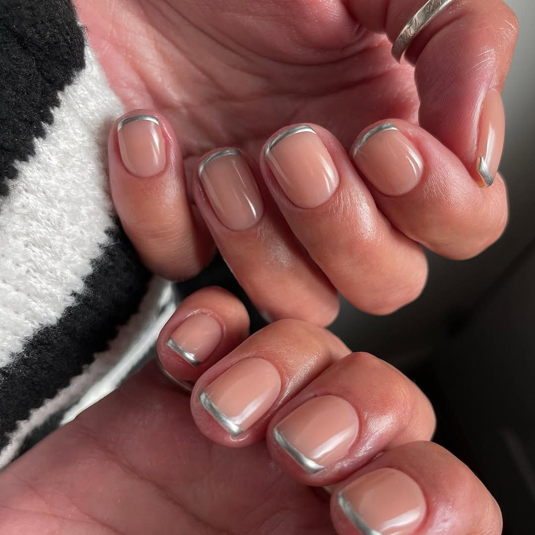 Metallic Silver French Tips Square Metallic Silver French Tips Square — French Tip Nails 2027 for Short Nail Beds