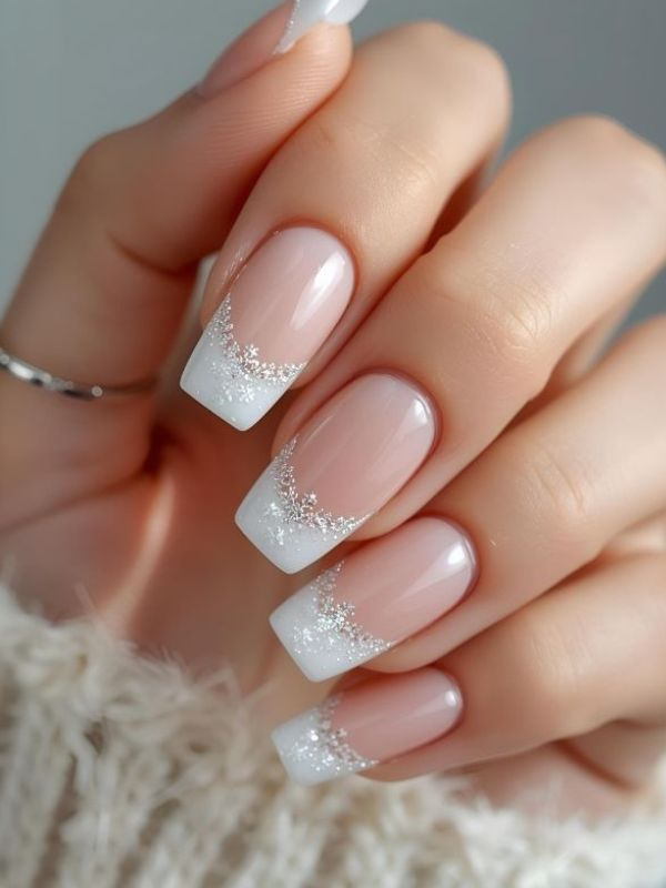 Glossy Medium Square Glitter French Tips Glossy Medium Square Glitter French Tips — Wedding Square Nails 2027