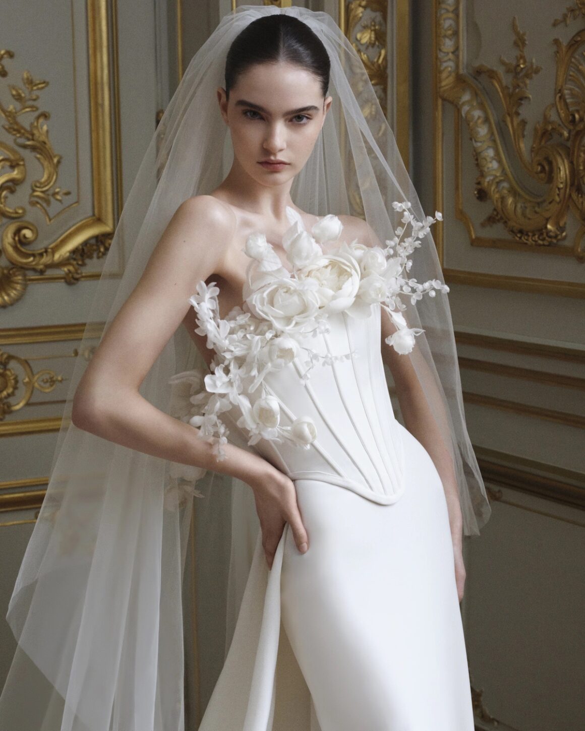 Botanical Romance: 3D Floral Appliqué on Corset Bodice — Wedding Dress Trends 2027