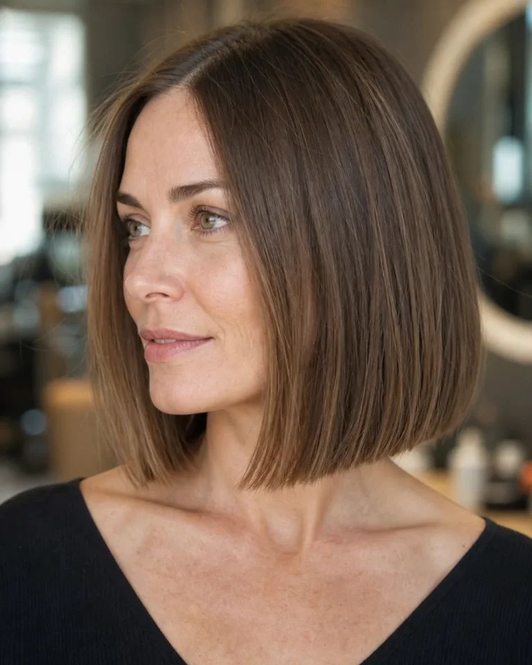 Medium Brown Sleek Chin Bob — Low Maintenance Haircuts 2027