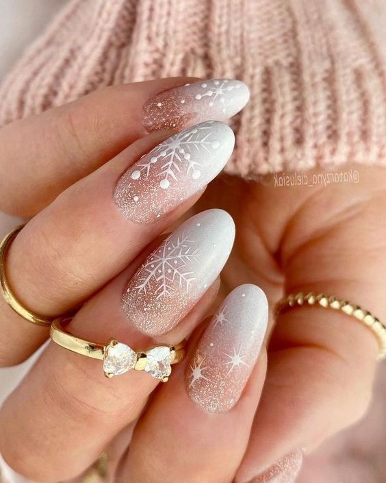 Cozy Snowflake Nude Pink Ombre — Winter Ombre Nails 2027
