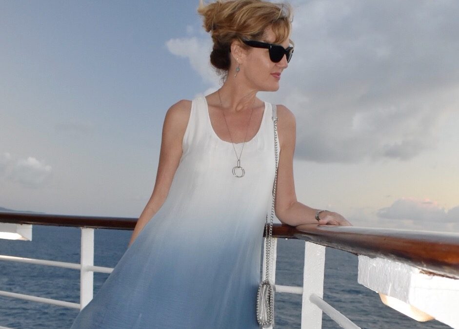 White to Blue Ombre Maxi Dress for Sophisticated Cruise Evenings — Cruise Outfits 2027