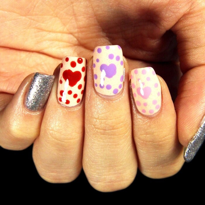 Color Hearts and Glitter on Short Nails Color Hearts and Glitter on Short Nails — Mismatched Heart Nails 2027