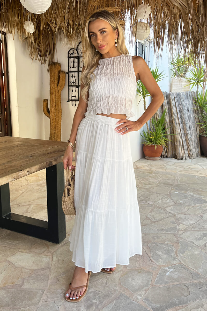Smocked Top and Tiered Skirt for Beach Vacation — Tiered Skirt Outfits 2027