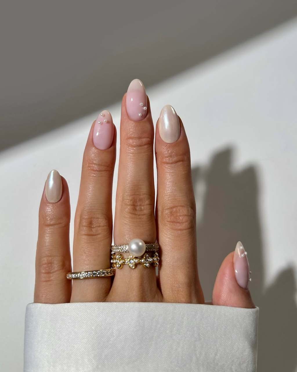 Pearlescent Beige Accent French Pearlescent Beige Accent French — Simple Wedding Nails 2027
