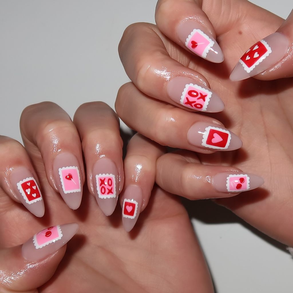 Nude Base With Stamp Decals Nude Base With Stamp Decals — Red Valentines Nails 2027