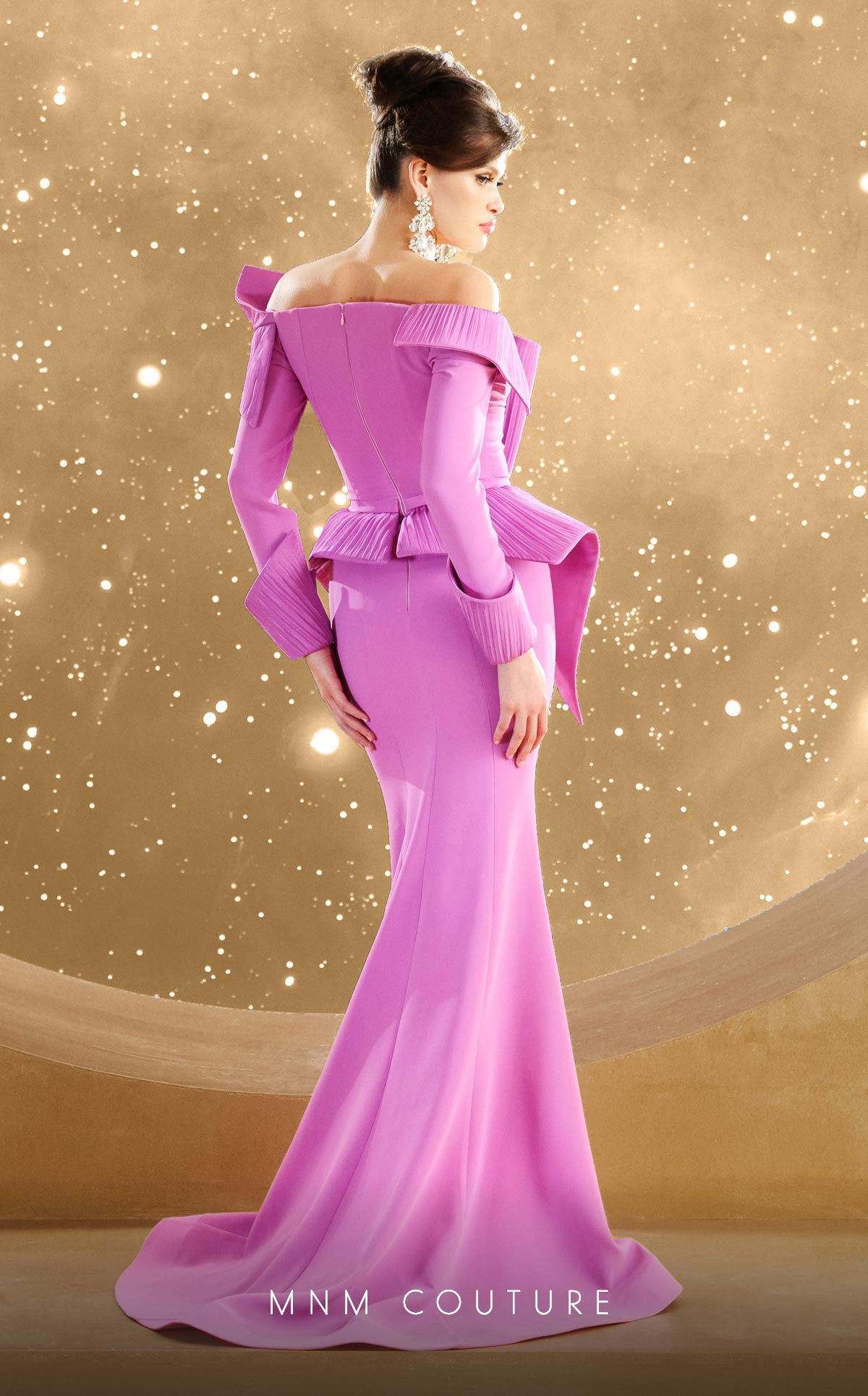Vibrant Pink Crepe Off-Shoulder Mermaid Dress with Peplum Vibrant Pink Crepe Off-Shoulder Mermaid Dress with Peplum — Mermaid Dresses 2027