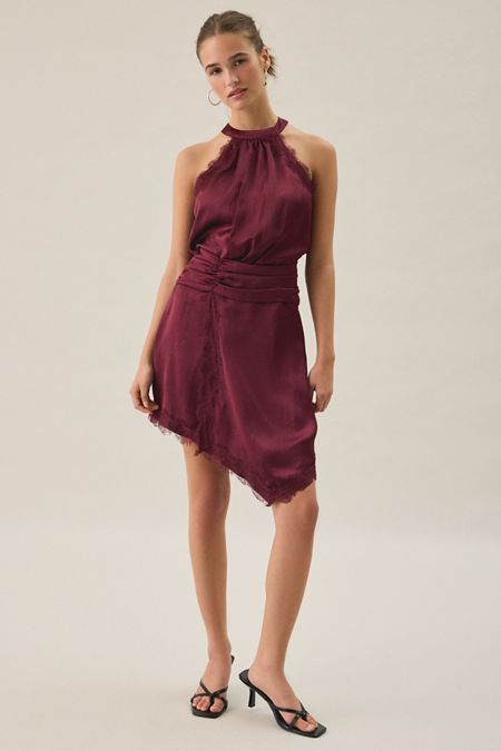 Satin Halter Dress: Ruched Waist and Asymmetric Hem Satin Halter Dress: Ruched Waist and Asymmetric Hem — Darty Outfits 2027