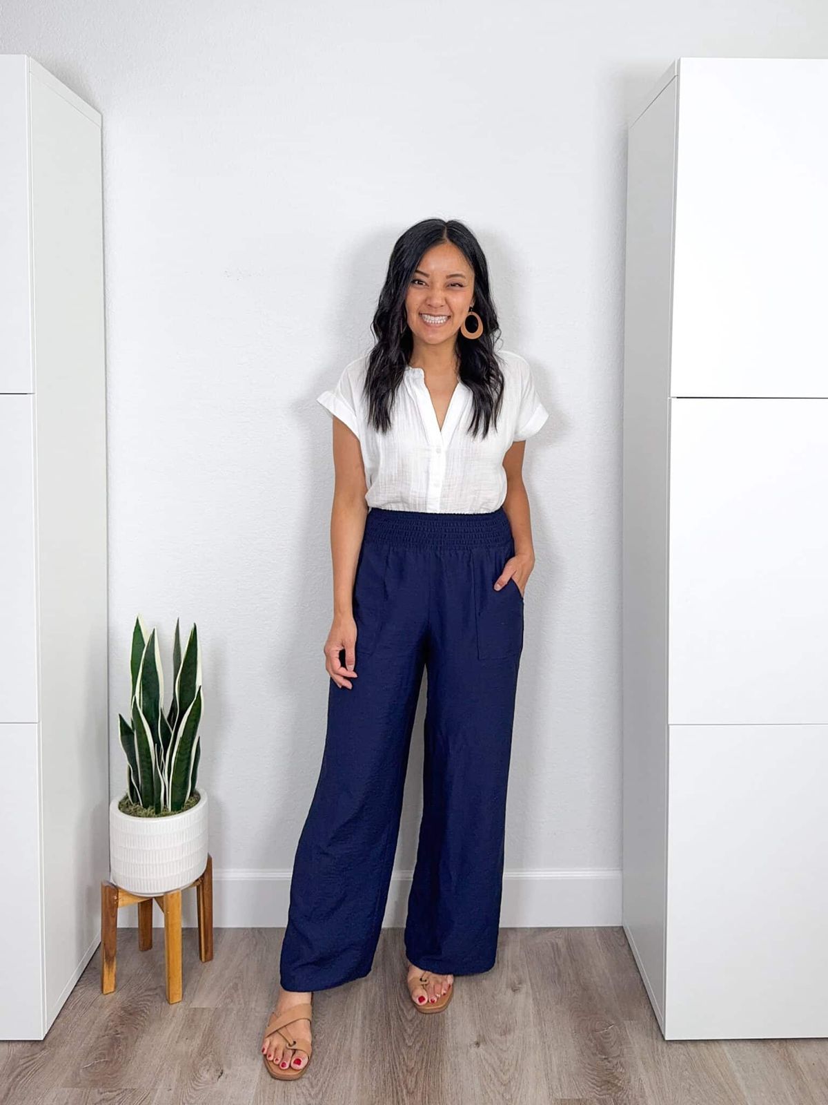 Short-Sleeved White Button-Up Blouse Outfit Idea Short-Sleeved White Button-Up Blouse Outfit Idea — Summer Blouse Outfits 2027