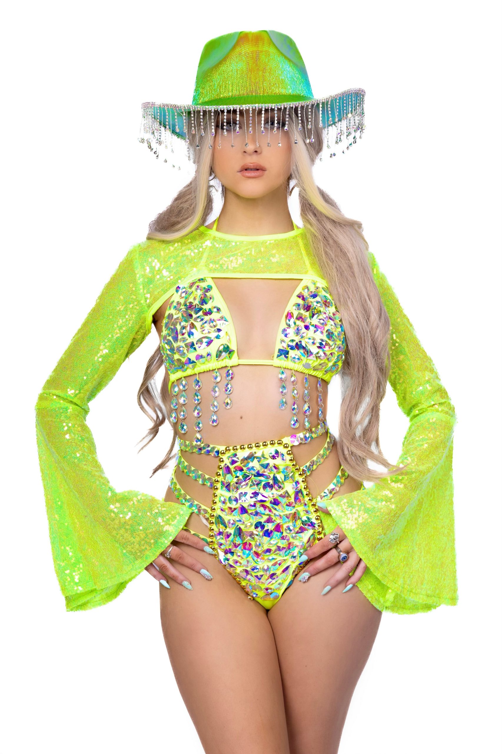Festival Glam: Neon Green Sequined Set — Neon Outfits 2027