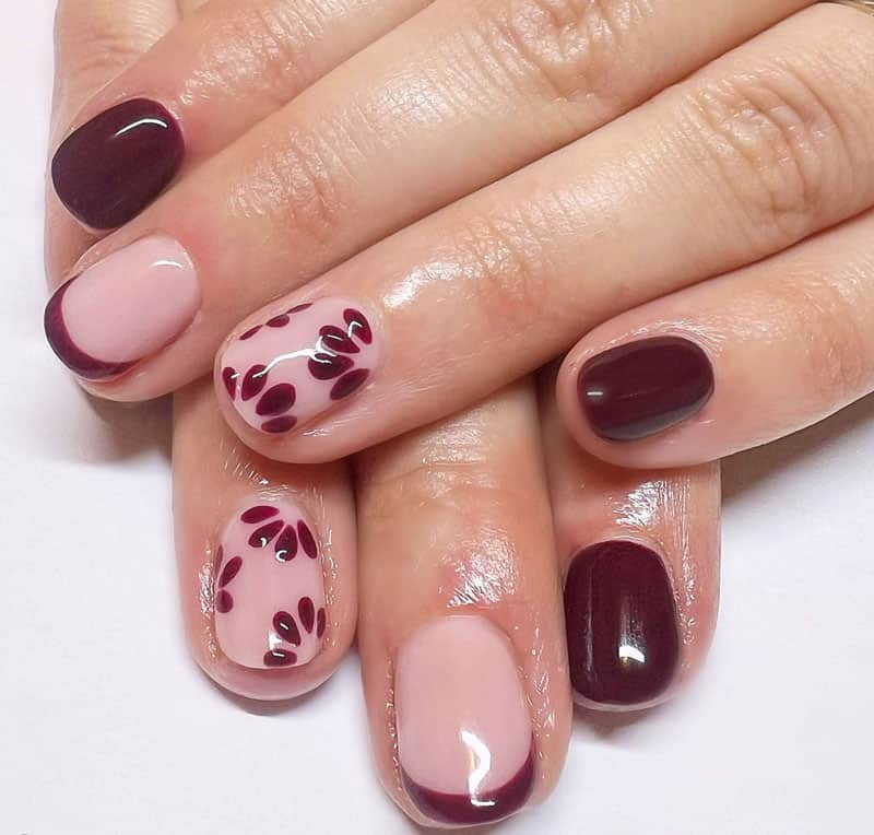 Burgundy French Floral Short Nails Burgundy French Floral Short Nails — Practical Mom Nails 2027
