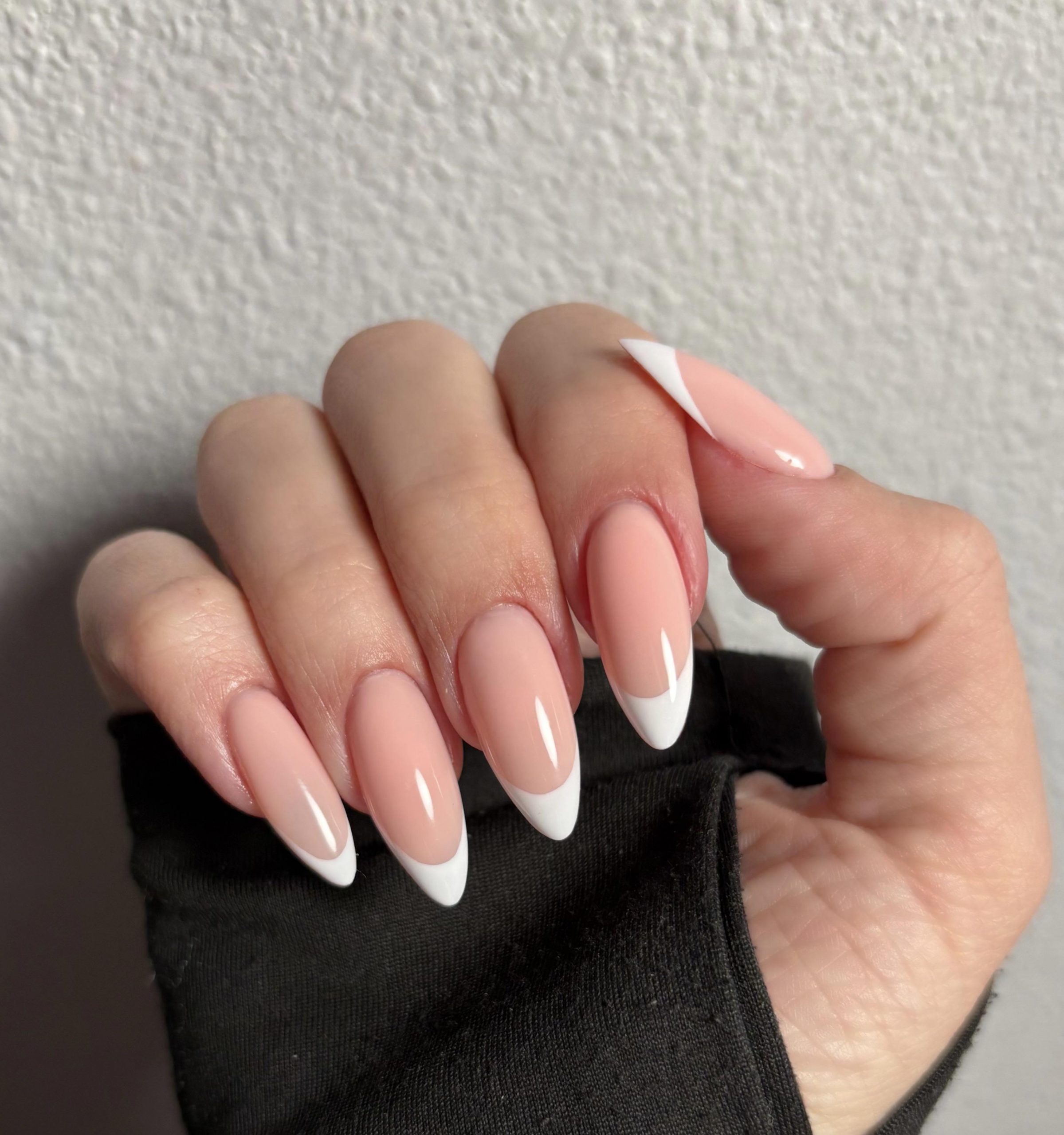 Sheer Pink Crisp White French Almonds — The Nails Are Glossy And Well-Maintained Sheer Pink Crisp White French Almonds — The Nails Are Glossy And Well-Maintained — Long Almond Nails 2027