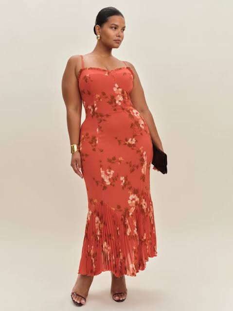 Orange Floral Fit and Flare Midi for a Daytime Wedding Orange Floral Fit and Flare Midi for a Daytime Wedding — Plus Size Wedding Guest Outfits 2027