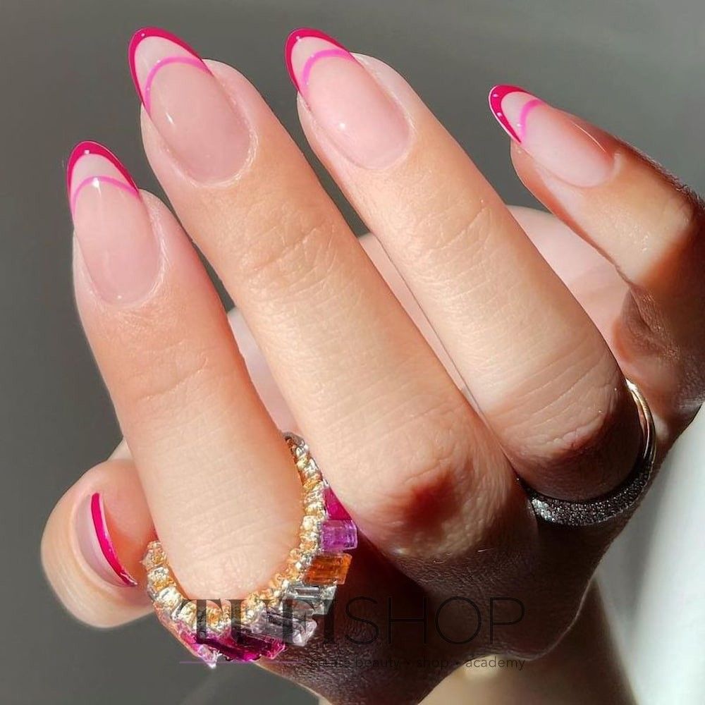 Pink Ombre Double French Almonds Pink Ombre Double French Almonds — Colored Double French Nails 2027