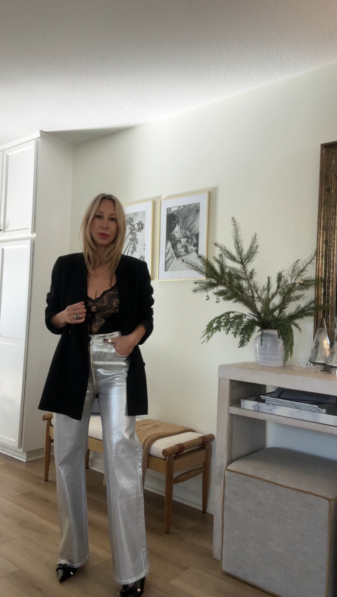 Evening Sophistication: Metallic Silver Wide-Leg Trousers — Metallic Outfits 2027