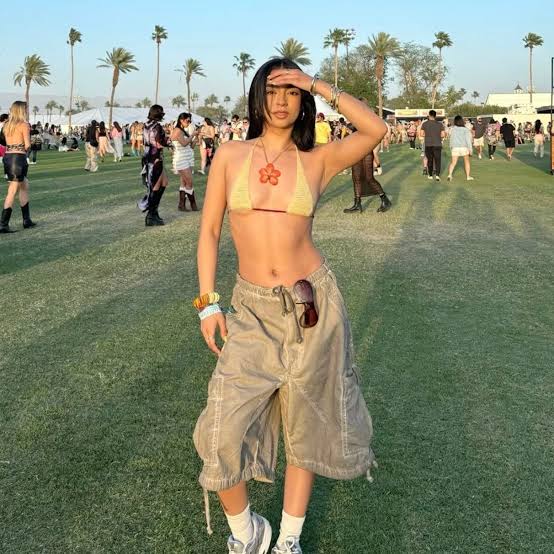 Yellow Crochet Halter Top with Cargo Shorts Yellow Crochet Halter Top with Cargo Shorts — Coachella Outfits 2027