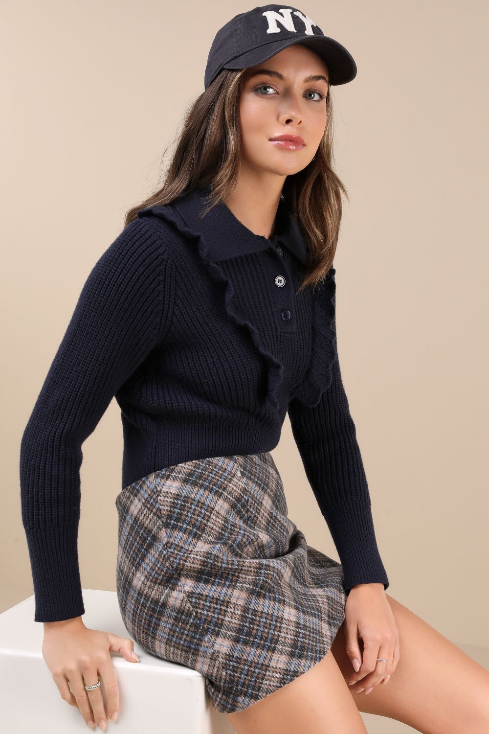 Varsity Vibes: Knit Sweater and Plaid Mini Skirt — College Game Day Outfits 2026