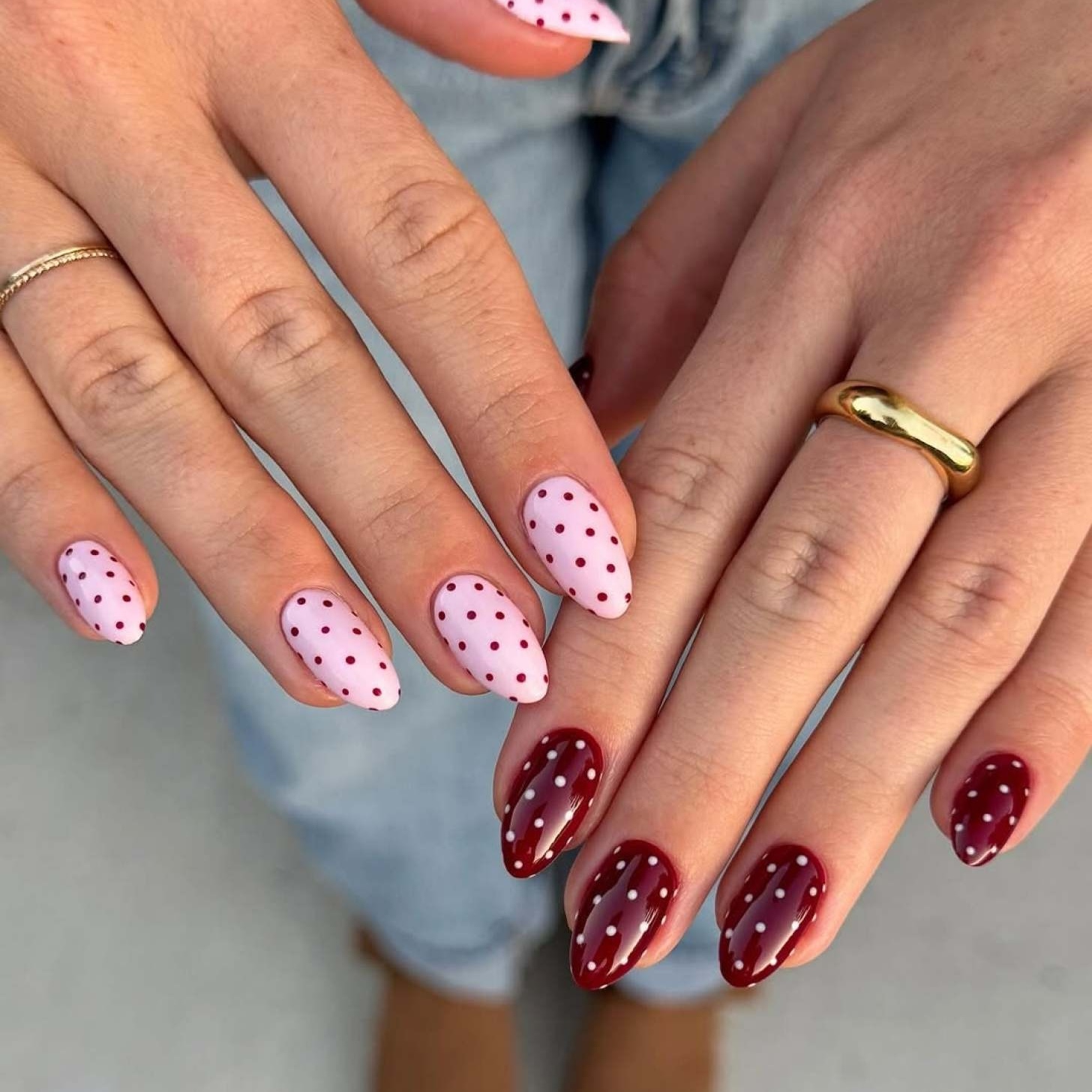 Contrasting Polka Dots: Pink/Red and Red/White Contrasting Polka Dots: Pink/Red and Red/White — Pink and Red Nails 2027