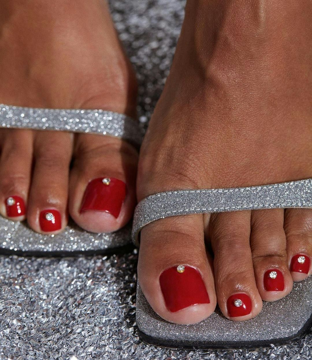 Rhinestones On Accent Nails Visual Idea — Winter Pedicure Colors 2027