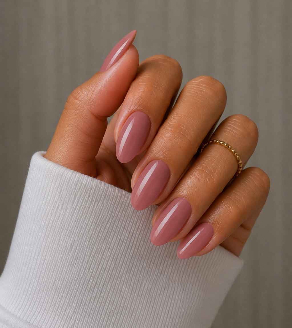 Glossy Muted Mauve Pink Oval Nails Glossy Muted Mauve Pink Oval Nails — Mauve Nails 2027