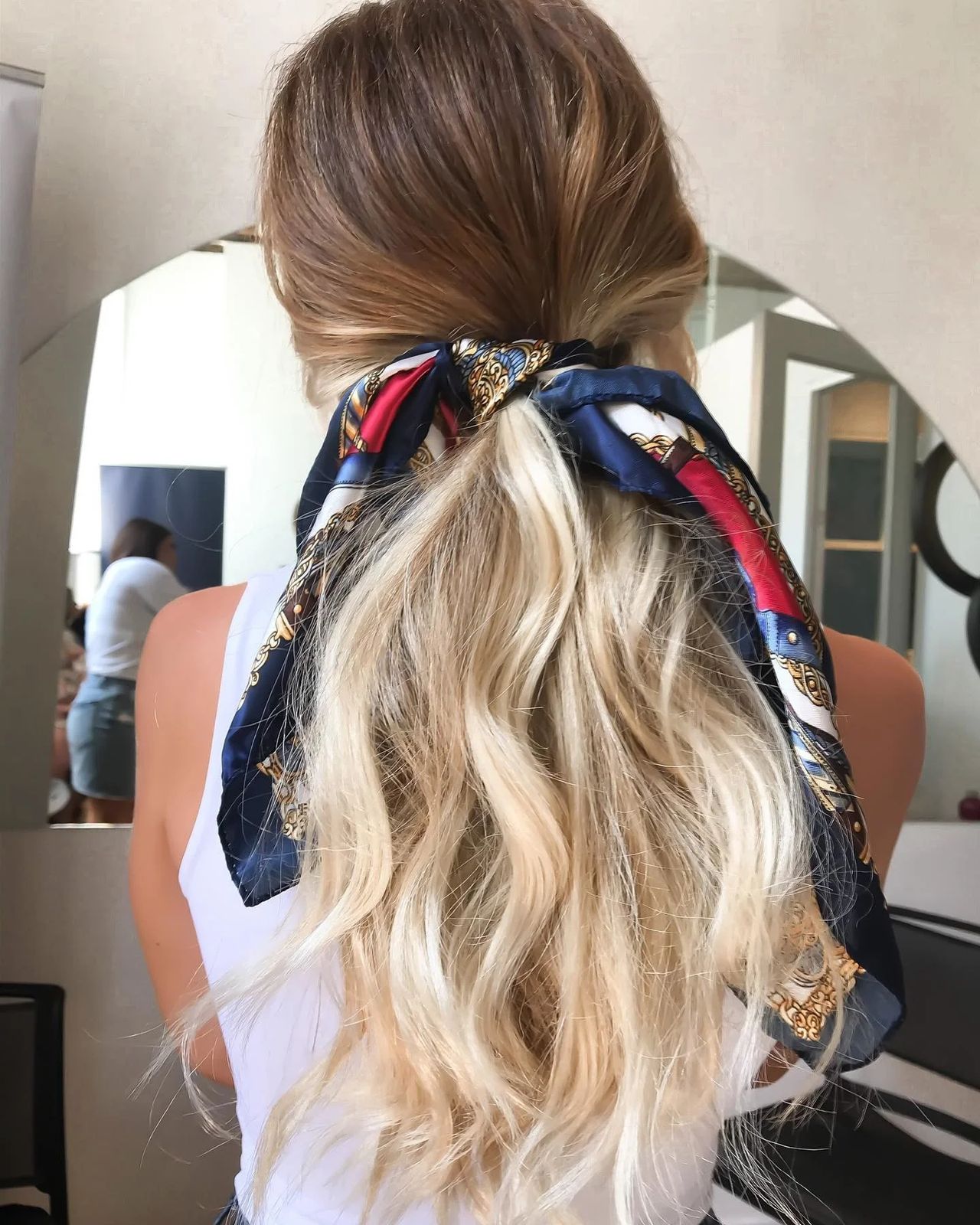 Blonde Ponytail with Scarf Accessory — Ponytail Hairstyles 2027 for Shoulder Length Hair