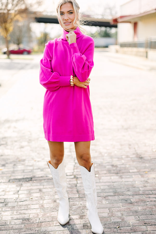 Hot Pink Turtleneck Sweater Dress with Cowboy Boots — Sweatshirt Dress 2027