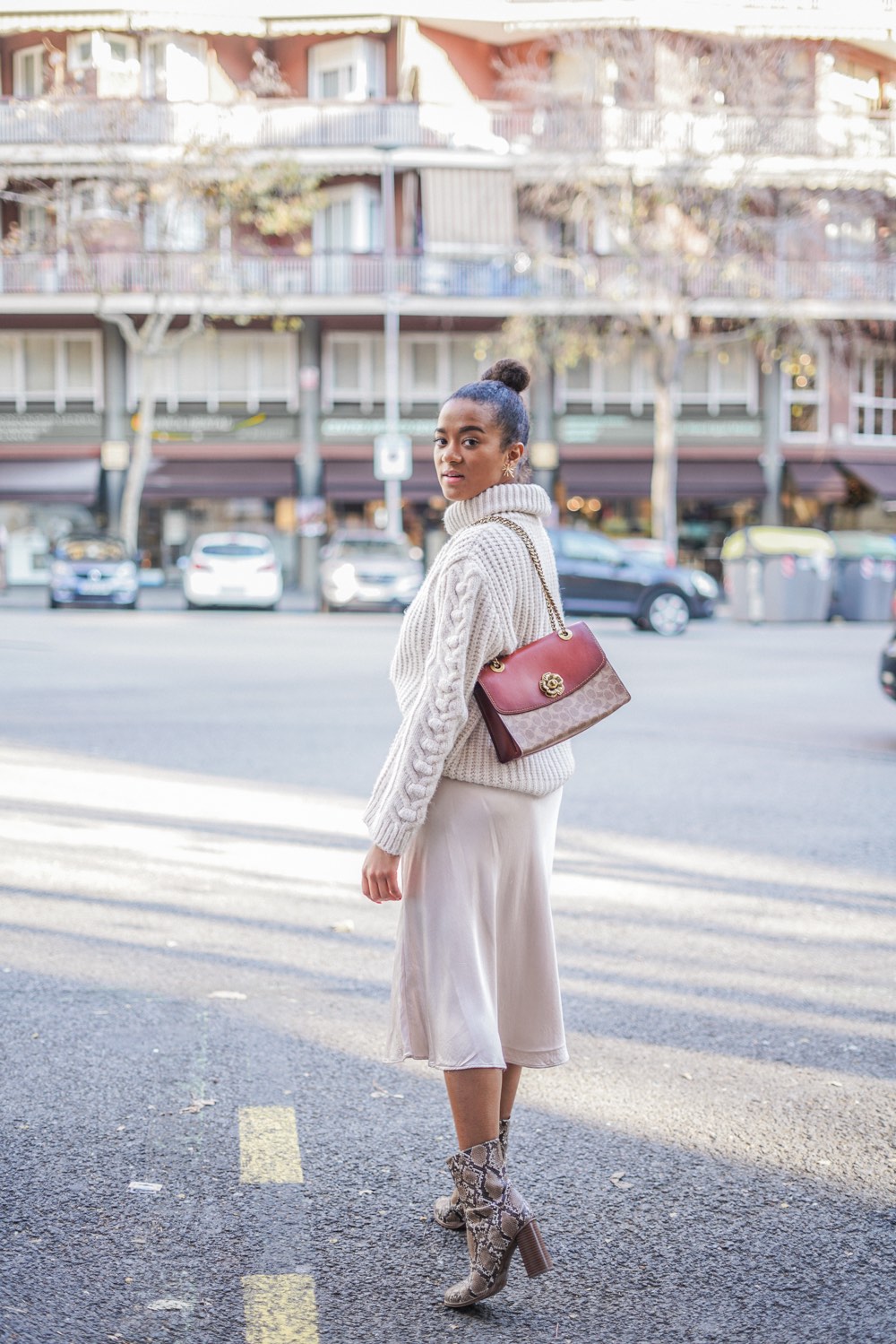 Cream Knit Set with Snakeskin Boots — Barcelona Outfits 2027