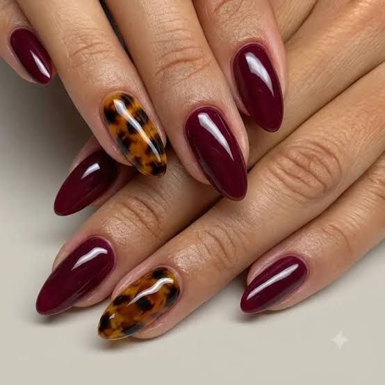Burgundy With Tortoiseshell Accents — Burgundy Nails 2027