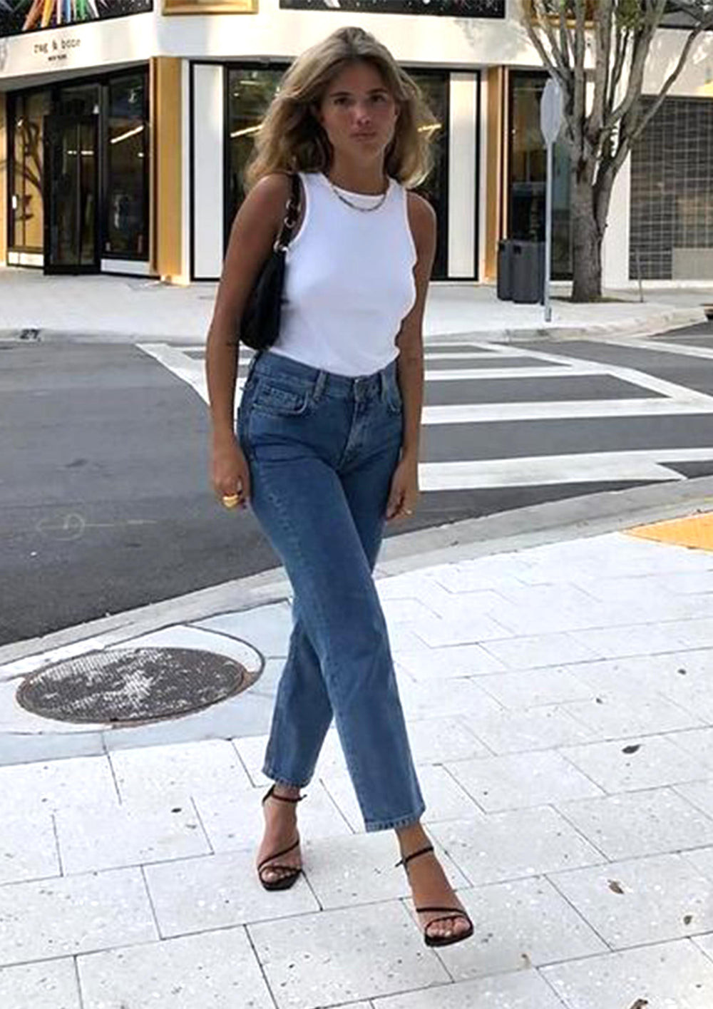 Tank Top and Jeans with Black Strappy Heeled Sandals — Strappy Heels Outfits 2027