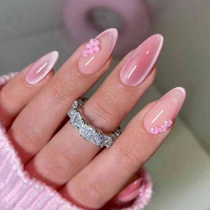 Medium Oval French with 3D Floral Accents Medium Oval French with 3D Floral Accents — Light Pink Wedding Nails 2027