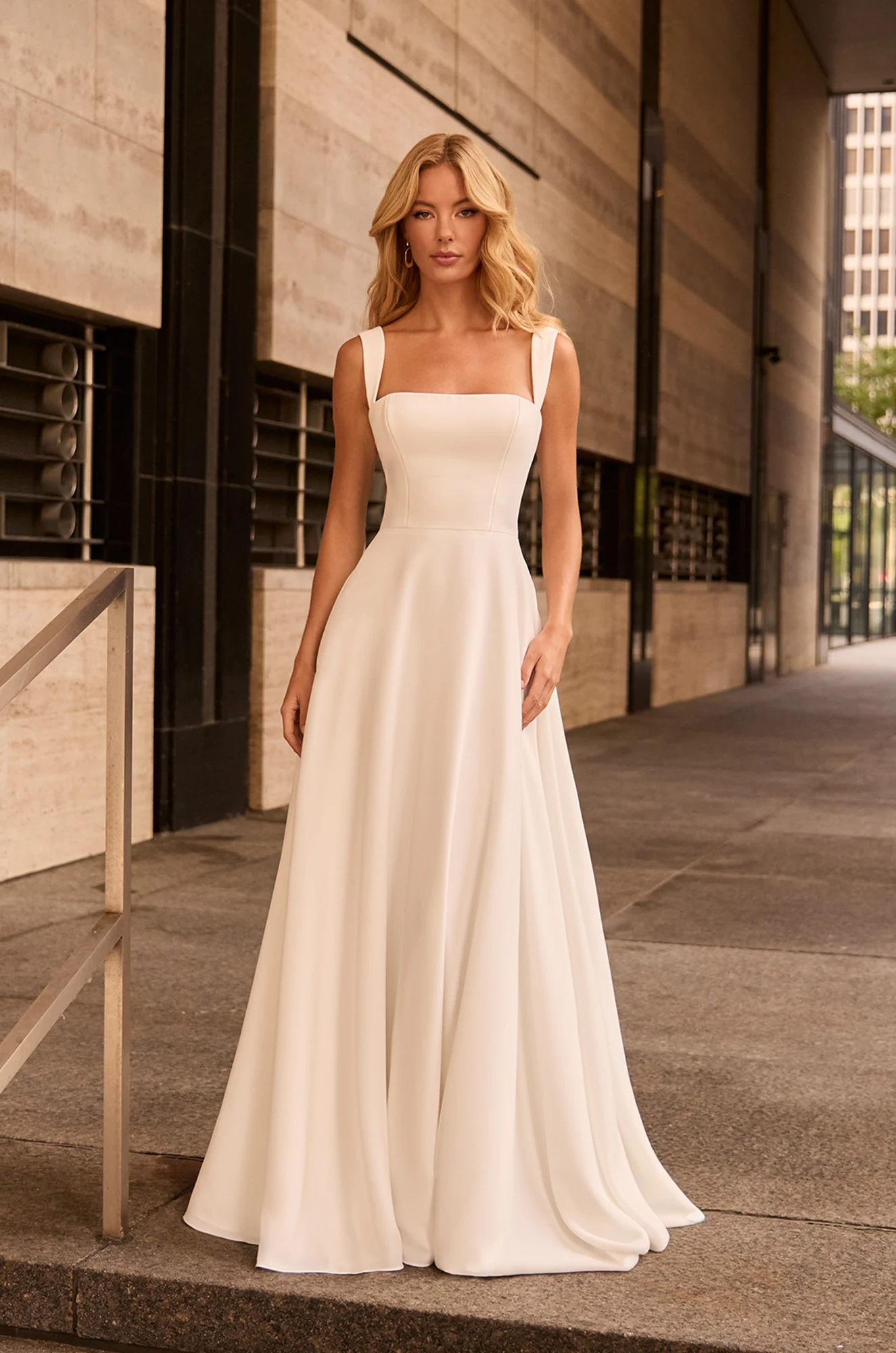 Elegant Ivory Mikado A-Line Wedding Dress with Clean Square Neckline Elegant Ivory Mikado A-Line Wedding Dress with Clean Square Neckline — Square Neck Wedding Dresses 2027