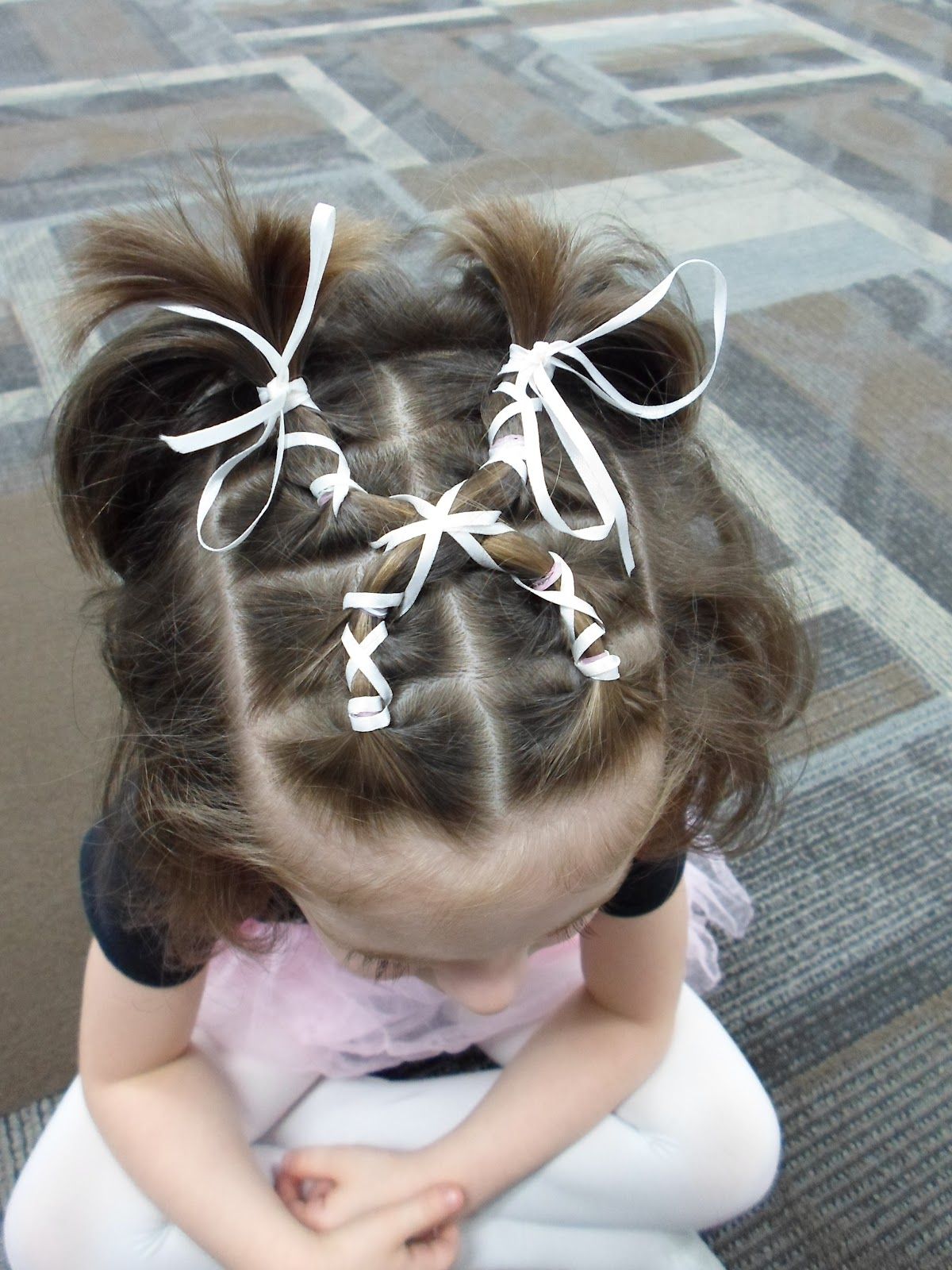 Criss Cross Braided Pigtails With White Ribbons — Ribbons Little Girl Hairstyles 2027