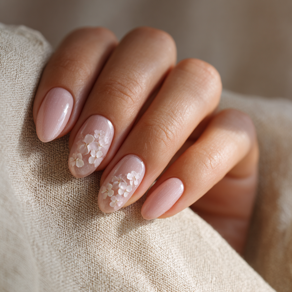 Opaque Soft Pink 3D Floral Opaque Soft Pink 3D Floral — Simple Wedding Nails 2027