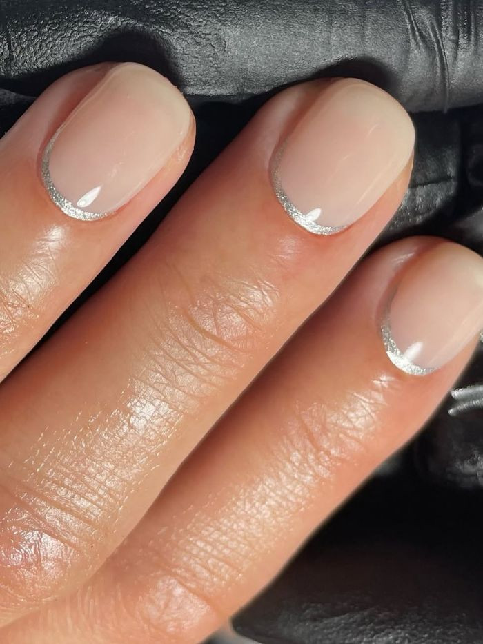 Sheer Nude with Silver French Tips Sheer Nude with Silver French Tips — Nails 2027 for Short Nail Beds