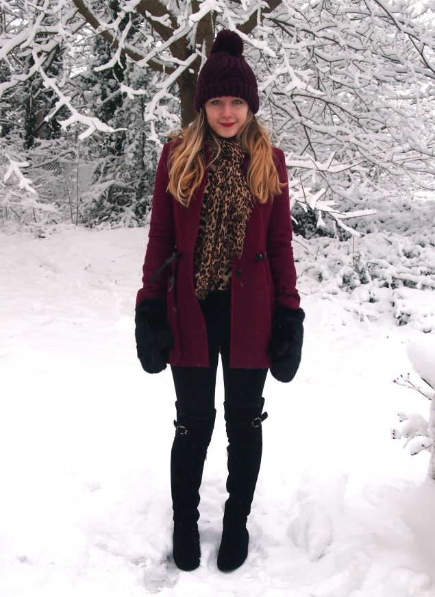 Burgundy Coat and Over-the-Knee Boots for a Chic Casual Winter Day — Snow Outfits 2027